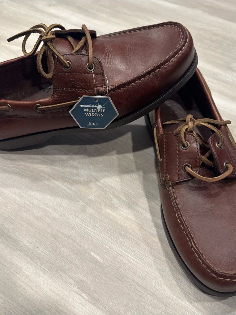Bass Men's Dark Brown Leather Boat Shoes with Tan Laces 1617-200